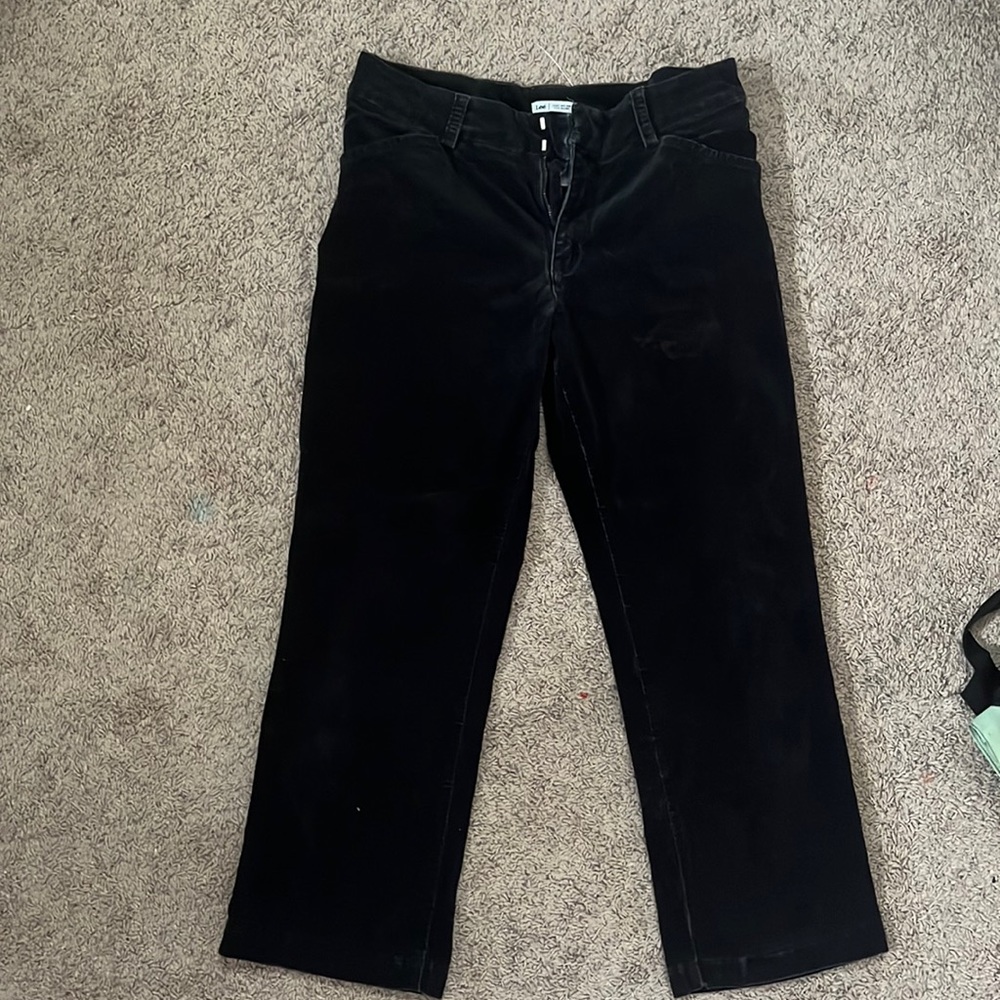 Lee black velvet jeans, slight flare at the bottom